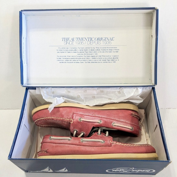 SPERRY Men's WASHED A/O RED 8.5 W/ BOX DISTRESSED - Picture 8 of 8